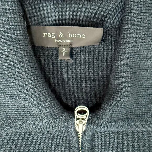 Rag & Bone Navy Blue Melrose Merino Wool Full Zip Collar Sweater Jacket Size S - Picture 7 of 10